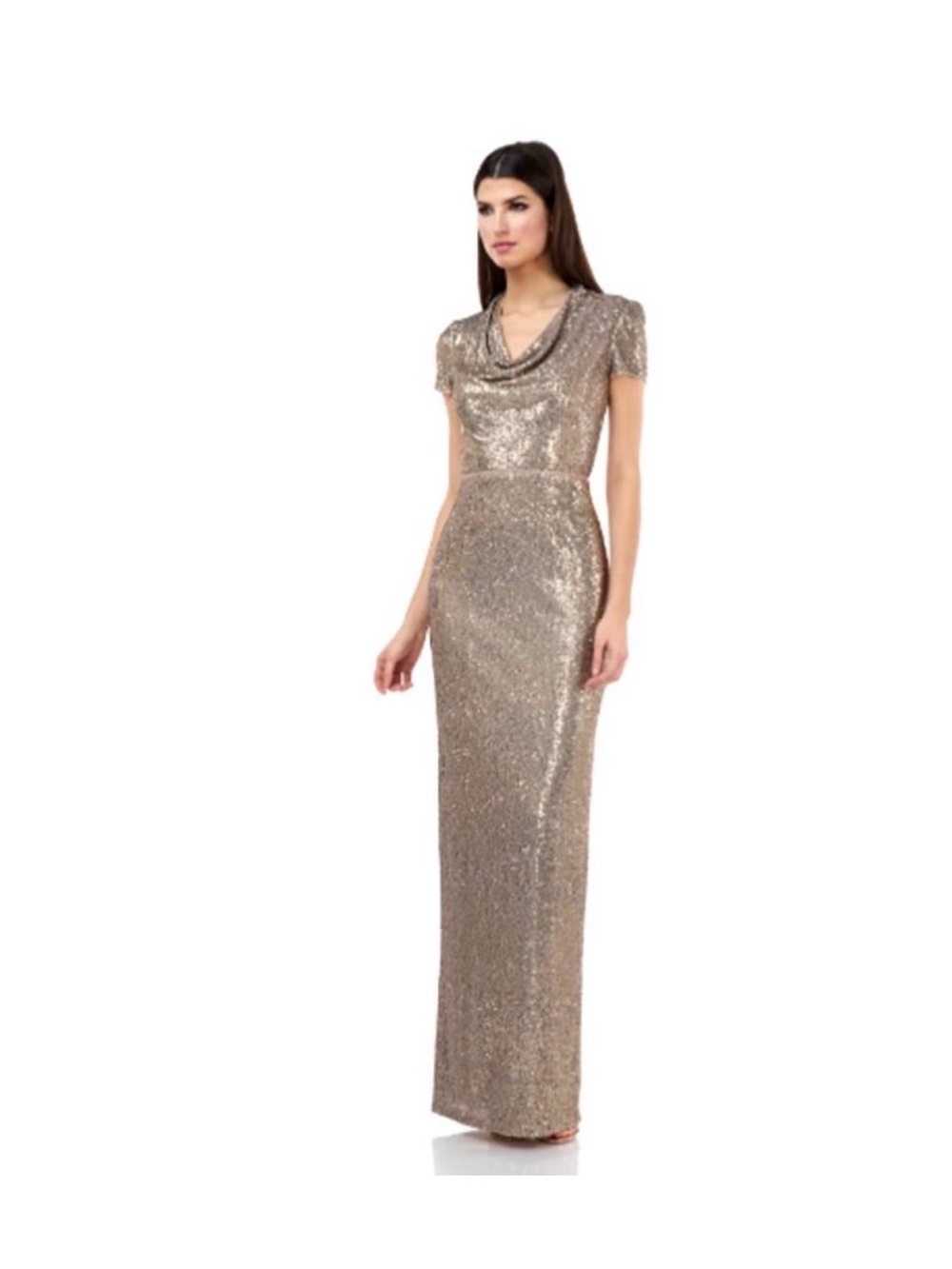 J S Collection Gold Sequin Cowl Neck Evening Gown Sz 10